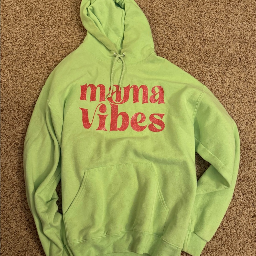 Gildan Light Green Hoodie with Red 'Mama Vibes'